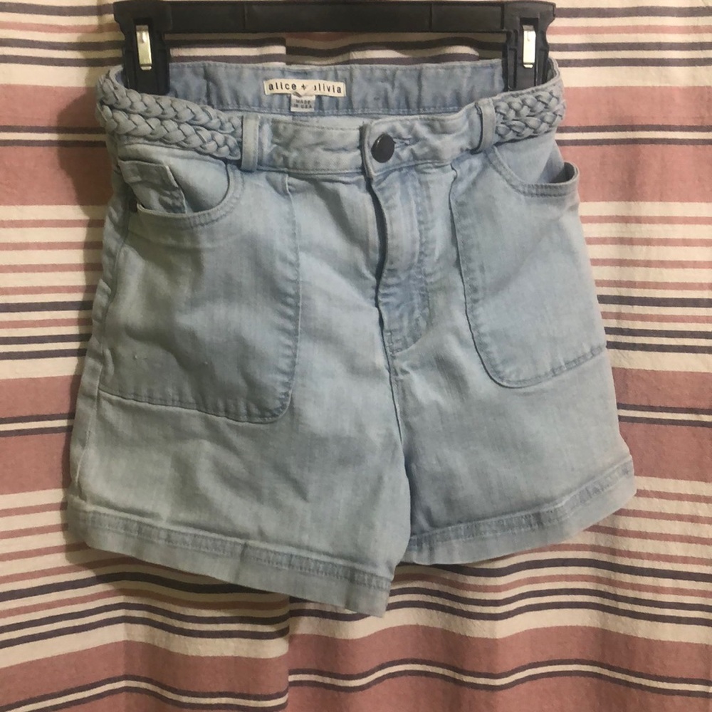 Alice+Olivia, Highwaisted Light Wash Denim Shorts